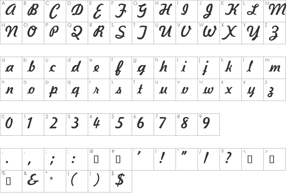 Kavaler font character map preview