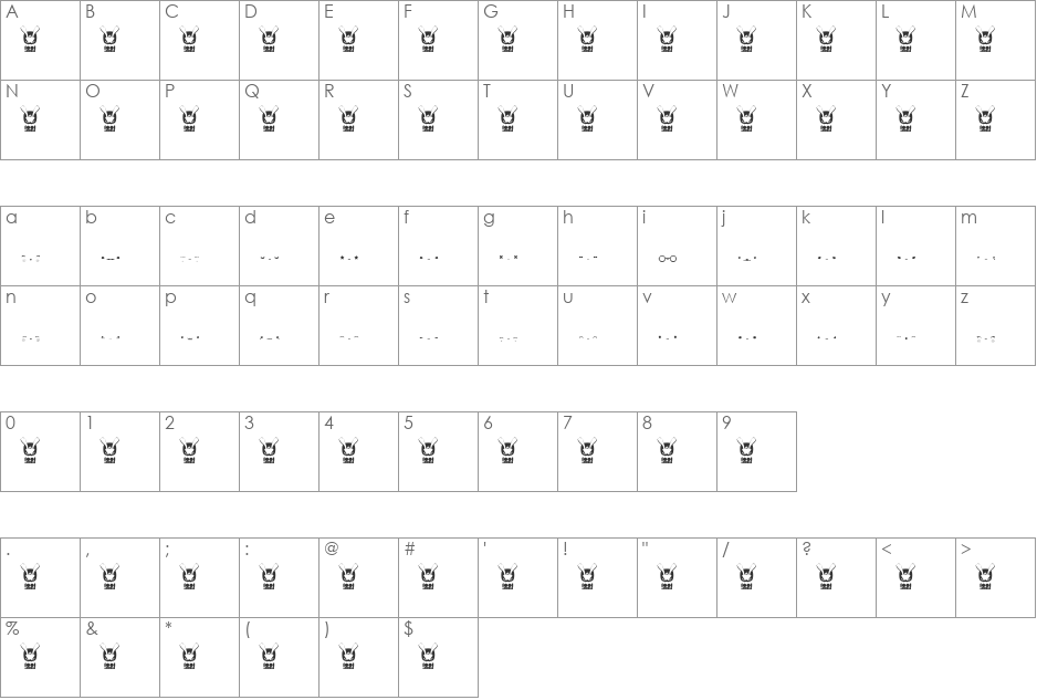 Kawaii eyes font character map preview