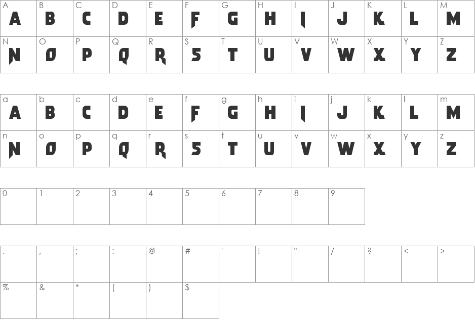 Arwing font character map preview