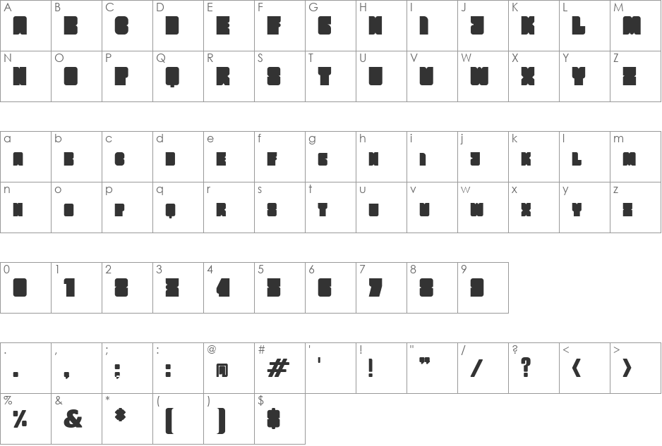 Kawell font character map preview