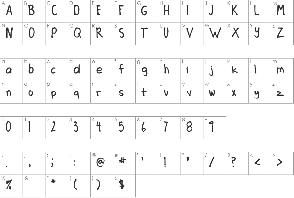 Kay's Hand font character map preview