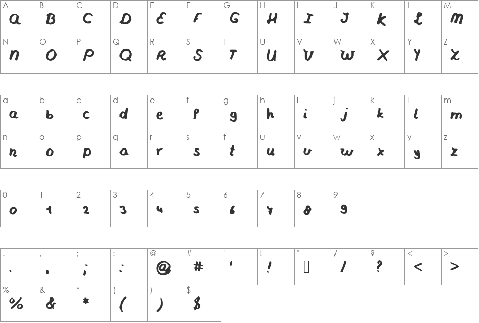 Kayleigh font character map preview