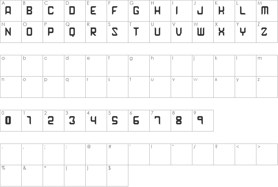 Arxel font character map preview