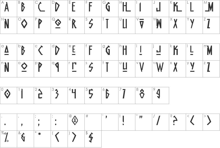 KB 100 font character map preview