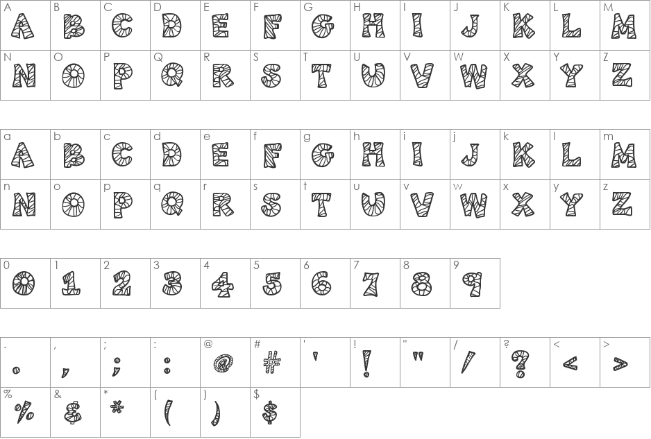 KB3SpiderPatch font character map preview