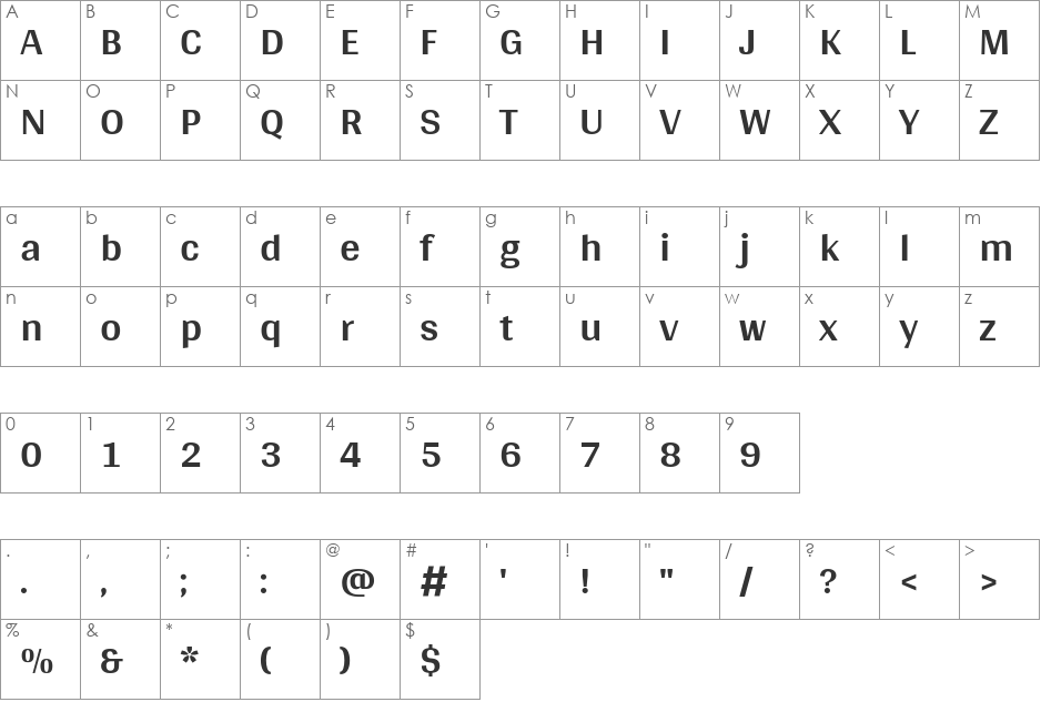 Arya font character map preview