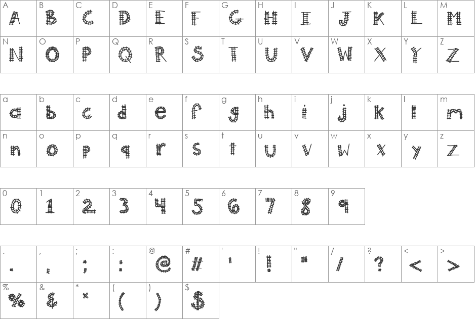 KBAllAboard font character map preview