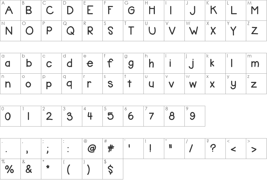 KBbubblegum font character map preview