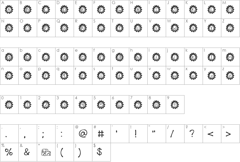 KBBusStop font character map preview