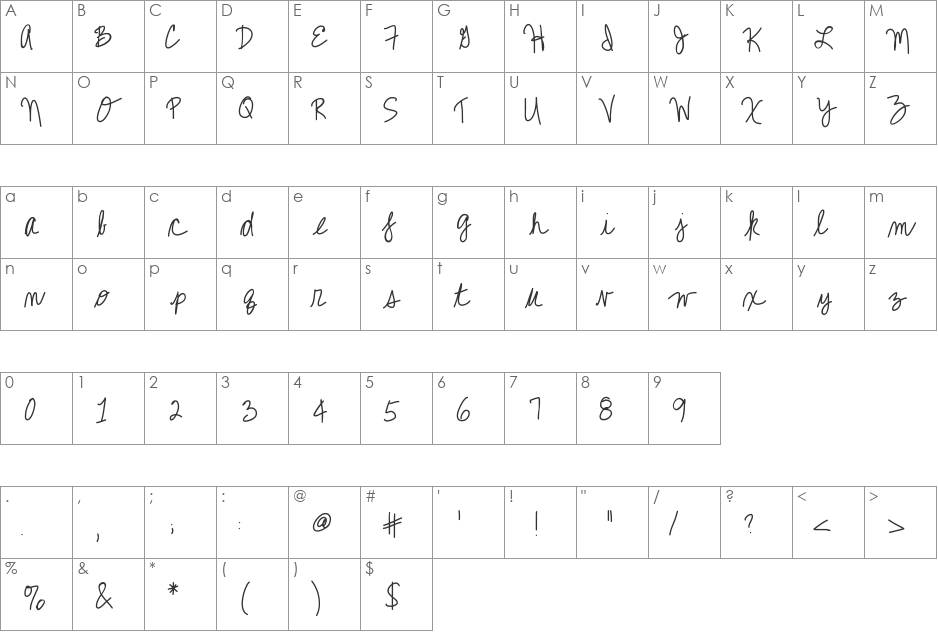 KBCallMe font character map preview