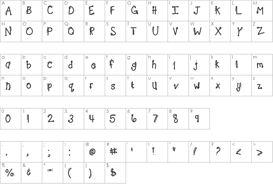 KBCHEETAHRITA font character map preview