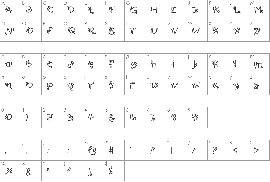 KBDinoMite font character map preview