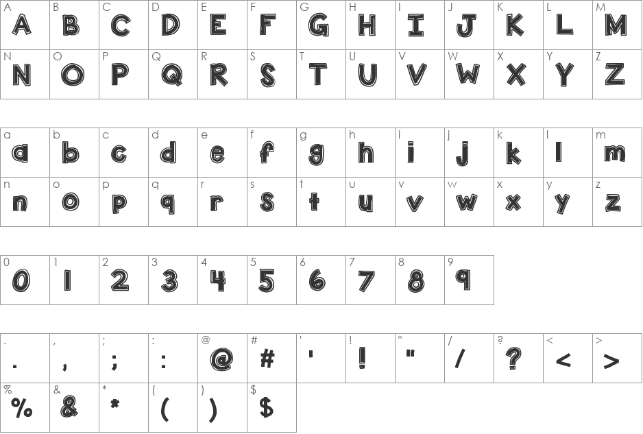 KBDunkTank font character map preview
