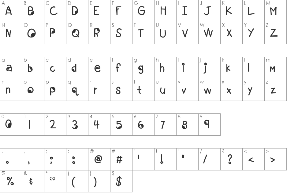 KBGoogleyEyes font character map preview