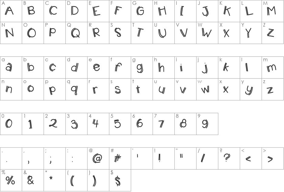 KBJumpingJellybeans font character map preview