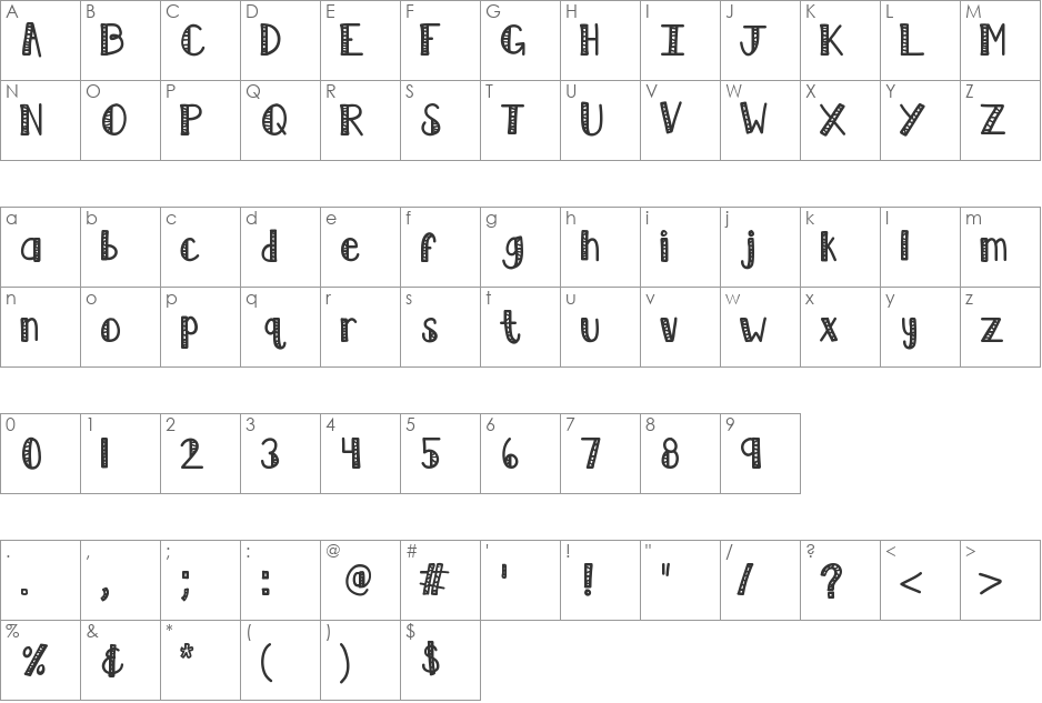 KBLimeLight font character map preview