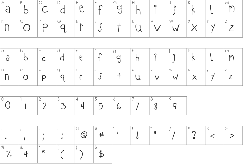 KBLOVEITDOWN font character map preview