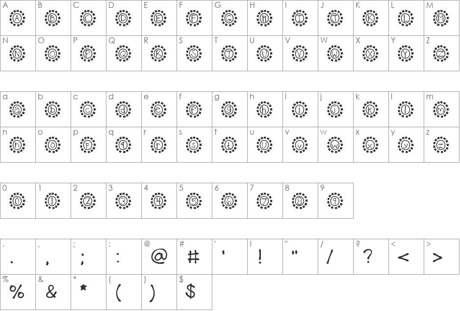 KBMosaic font character map preview