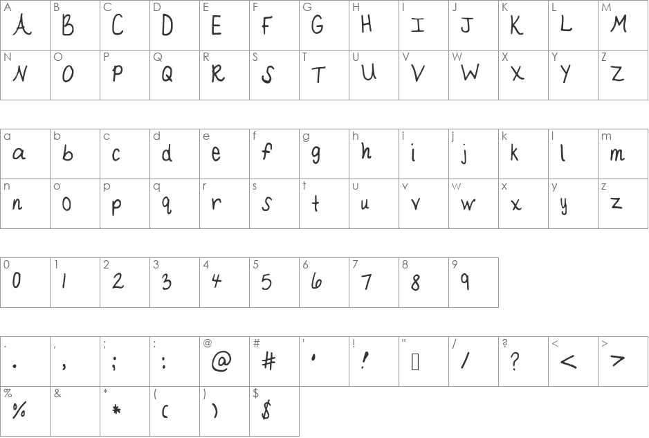 KBNeat font character map preview