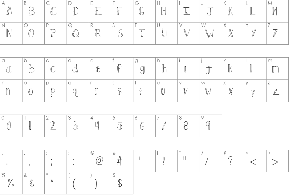 KBPush font character map preview