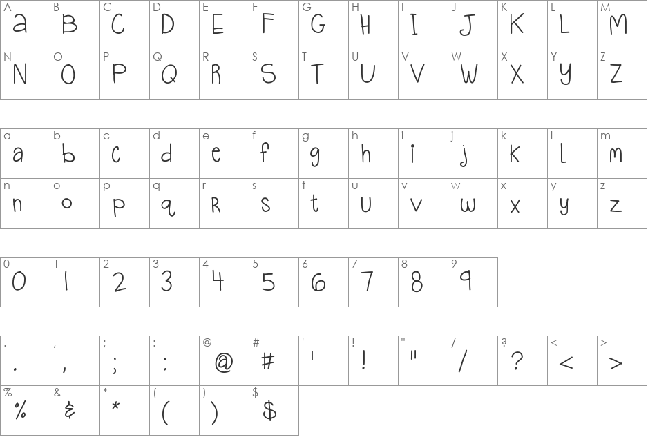 KBQuietStories font character map preview