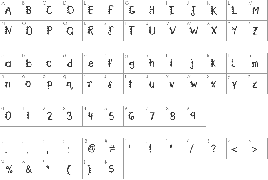 KBRacecars font character map preview