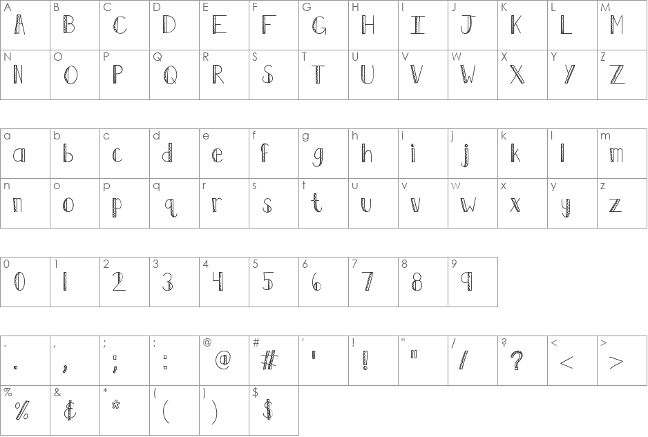 KBRuffledFeathers font character map preview