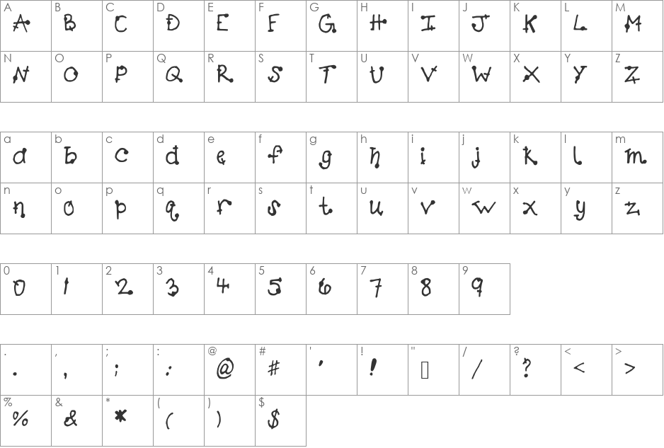 KBSpacingOut font character map preview