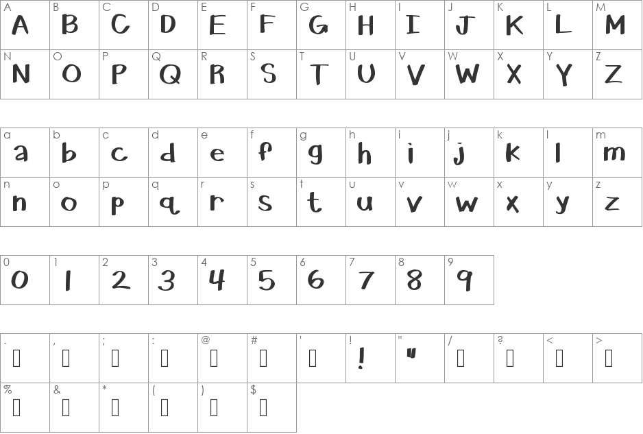 KBSpokenFor font character map preview