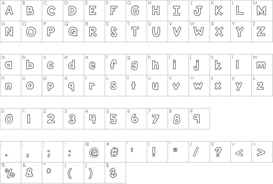 KBSticktoIt font character map preview