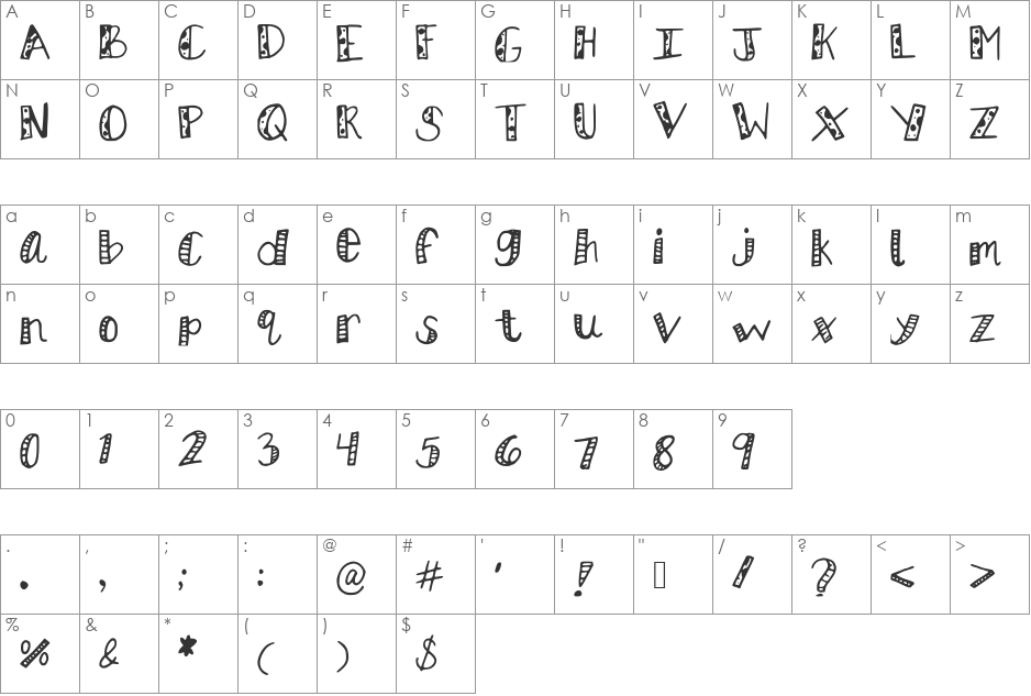 KBStripedPajamas font character map preview