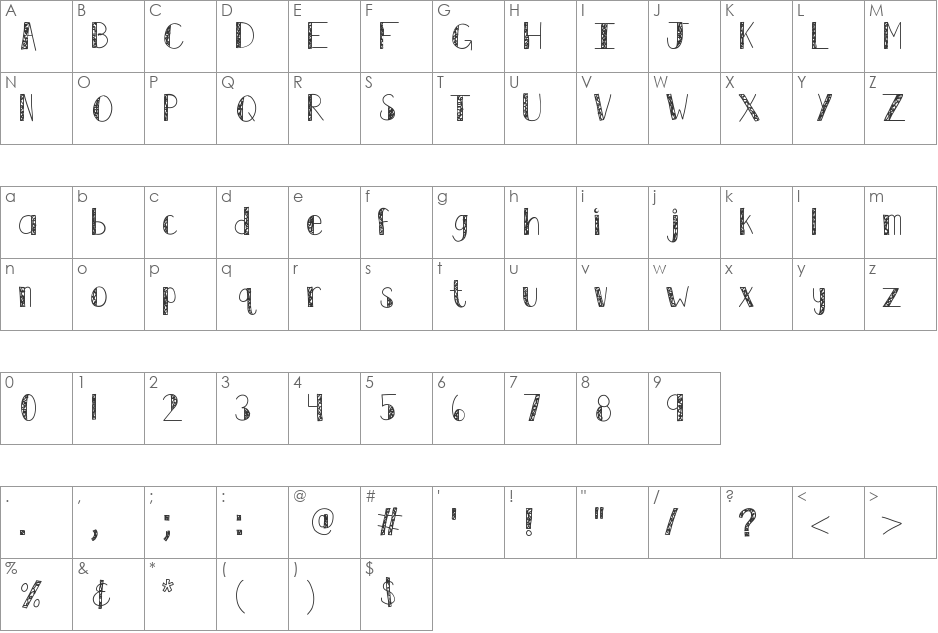 KBSwirlNTwirl font character map preview