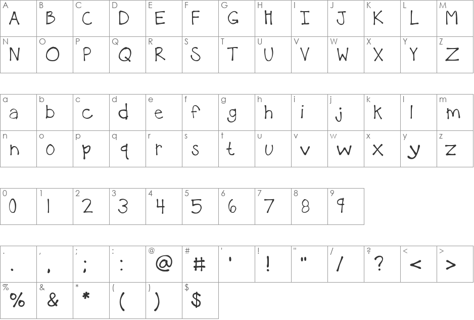 KBTheLittleFella font character map preview