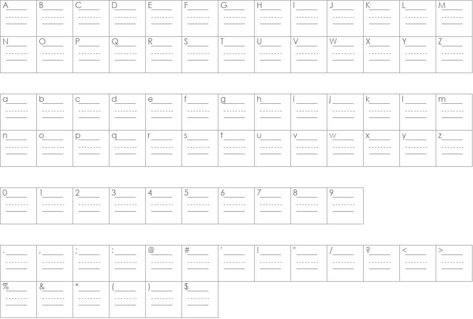 KBTheWriteStuff font character map preview