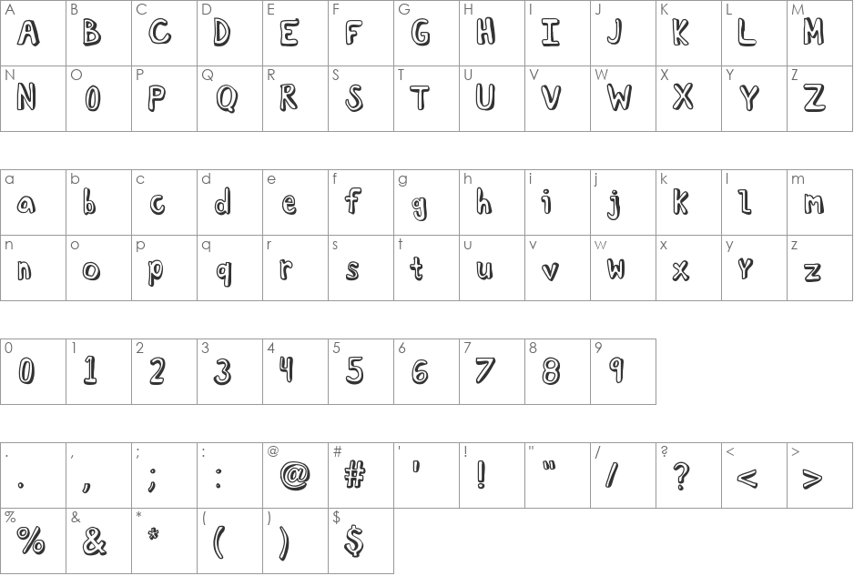 KBTroubledSoul font character map preview