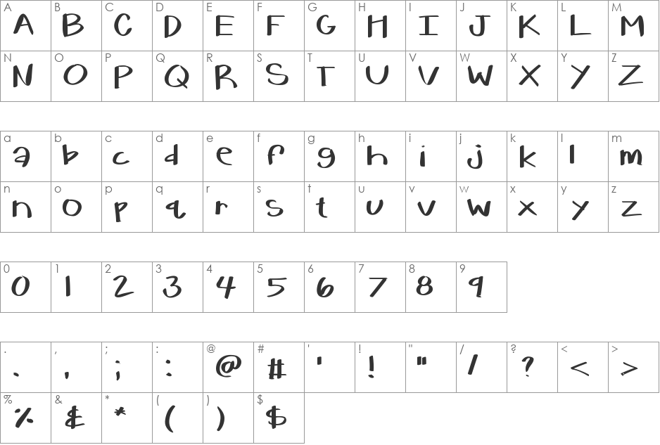 KBWarmHerUp font character map preview