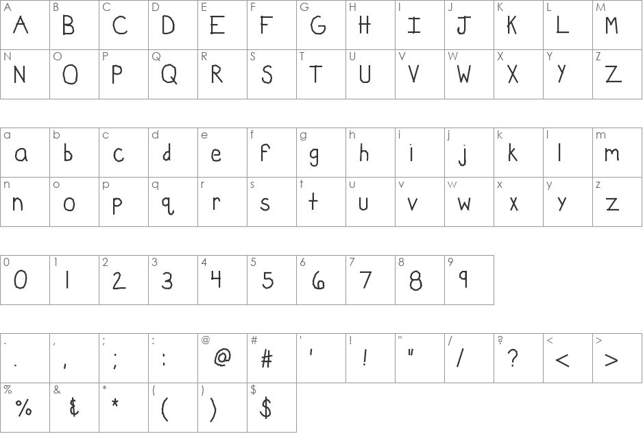 KBWashi font character map preview