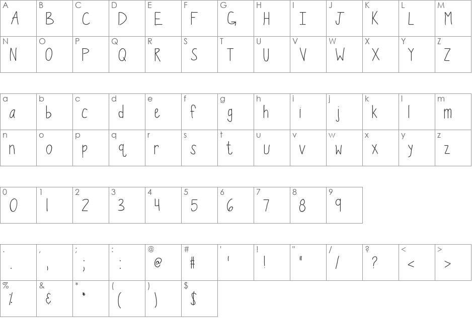 KBWiggleWorm font character map preview