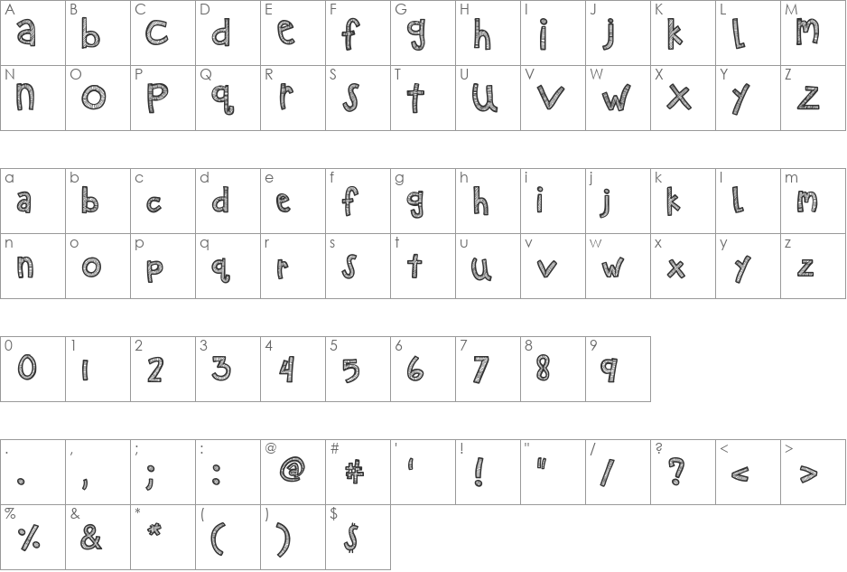 KBZipaDeeDooDah font character map preview