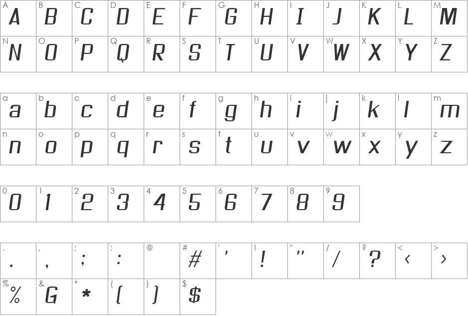 As seen on TV Skew font character map preview