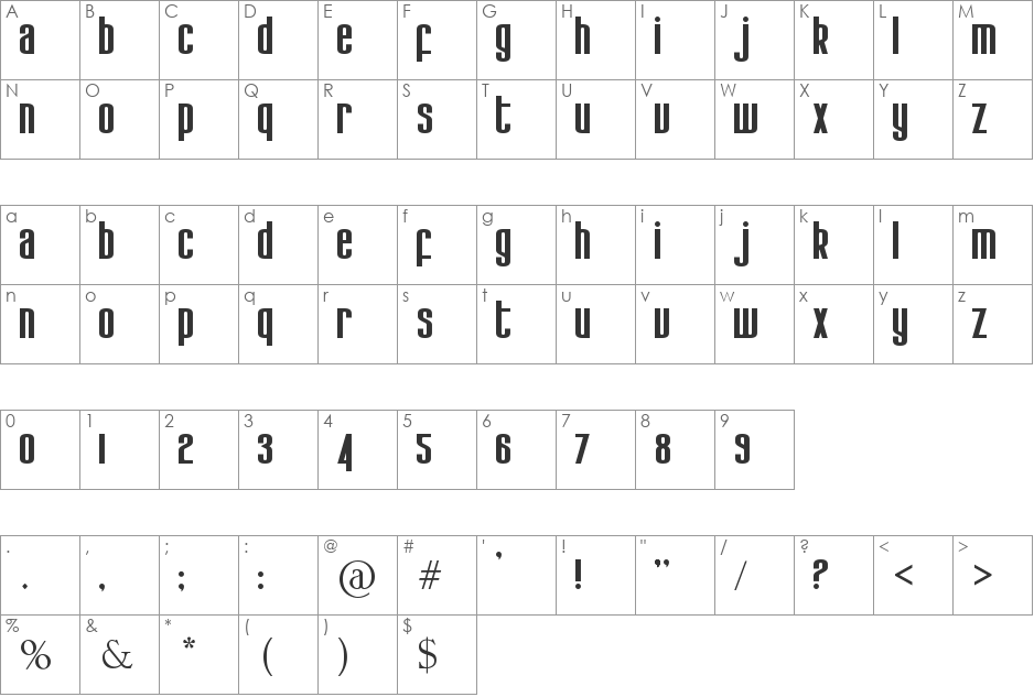 KdoBtz font character map preview