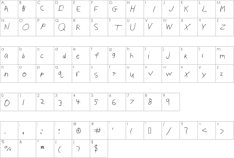kdothollingtonshandwriting font character map preview