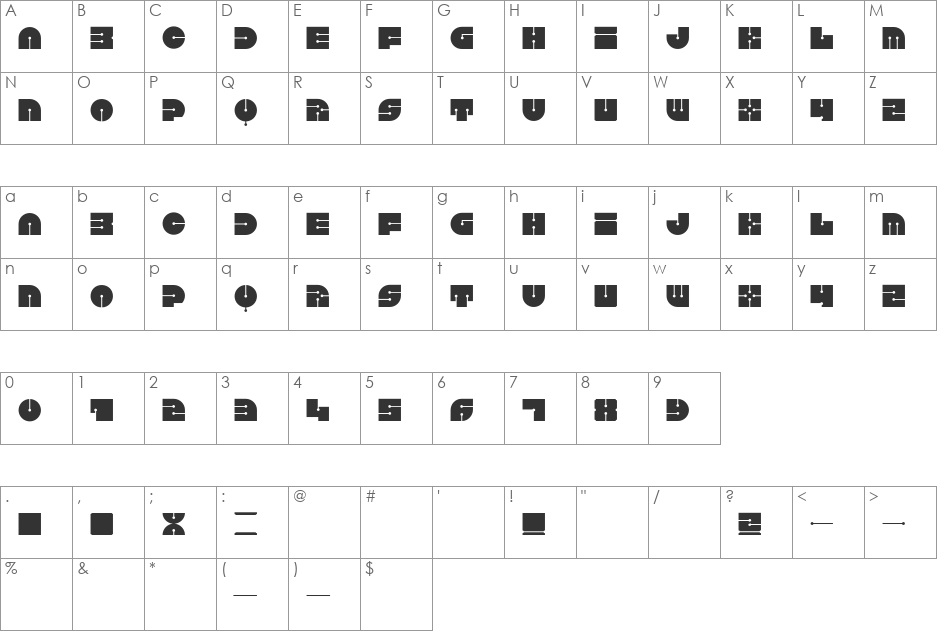 Keel font character map preview