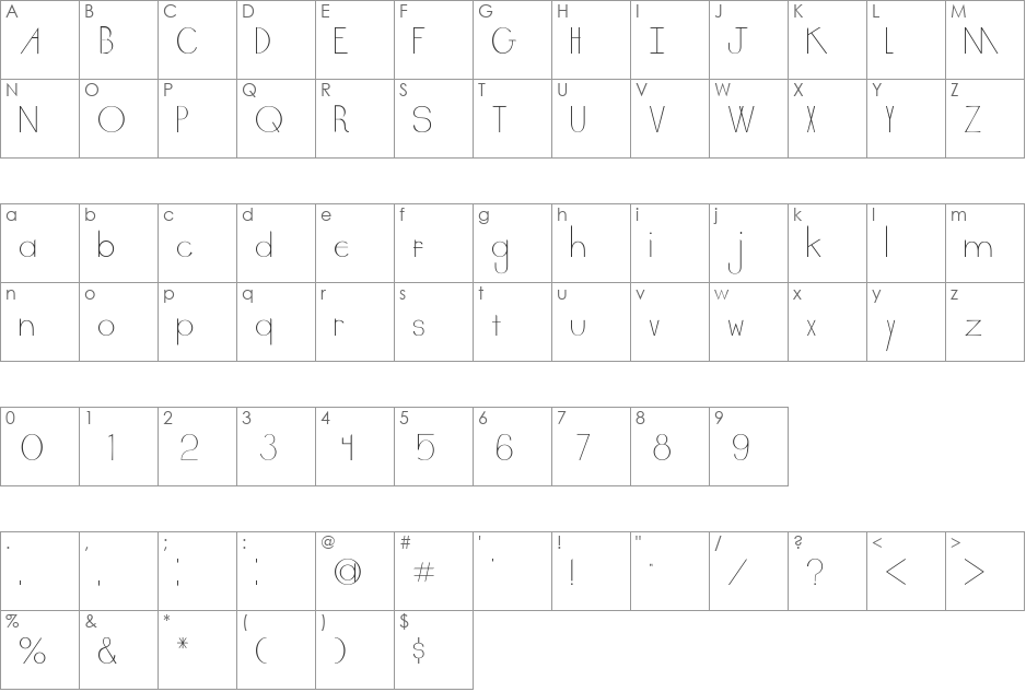 Keenton font character map preview