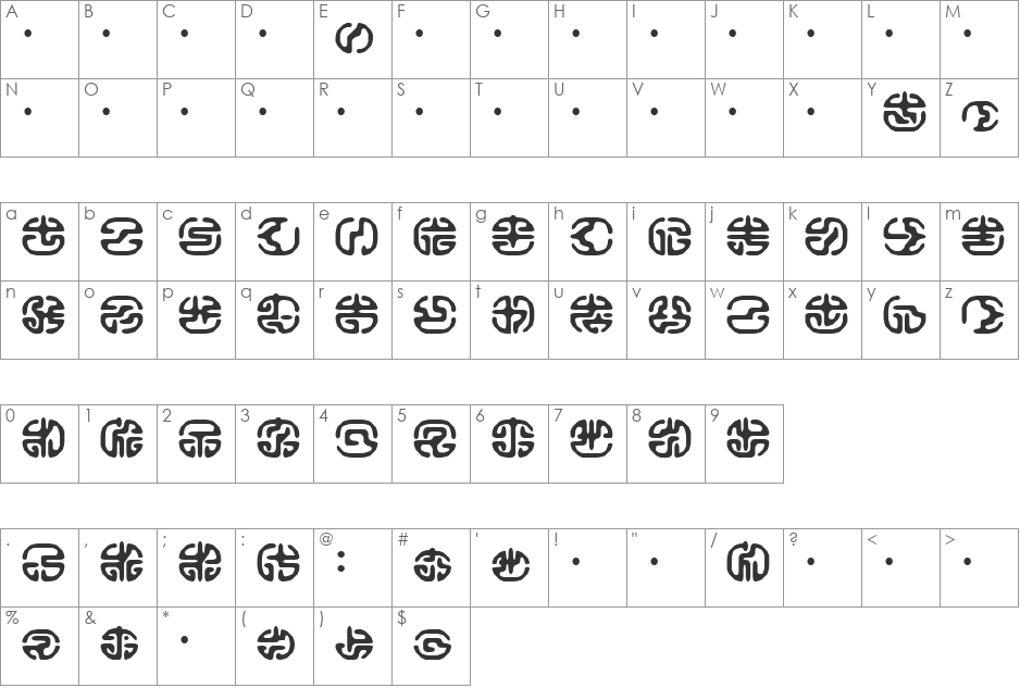 Keikoku font character map preview