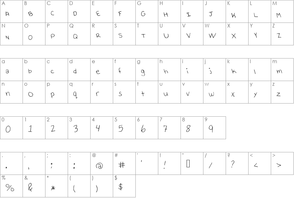 KelissaThin font character map preview