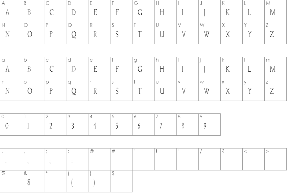 KellnearHC font character map preview