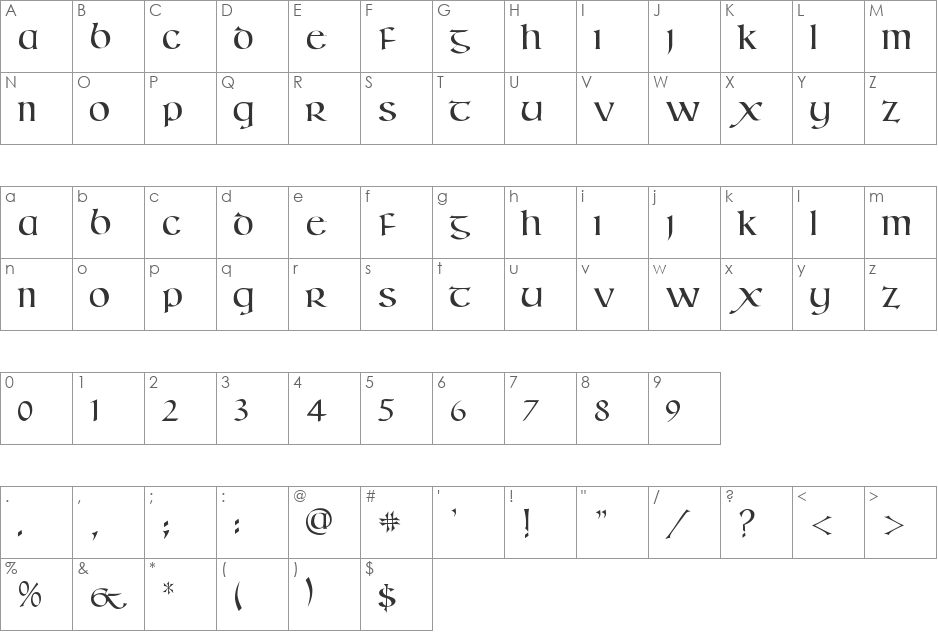 Kells SD font character map preview