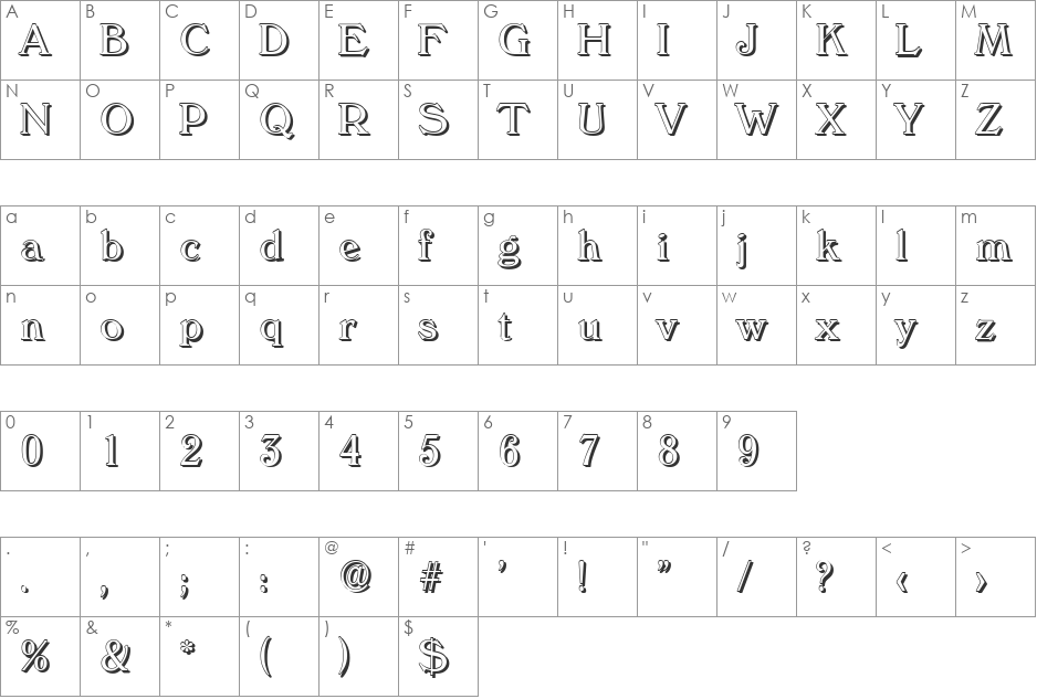 KellyBeckerShadow-Light font character map preview