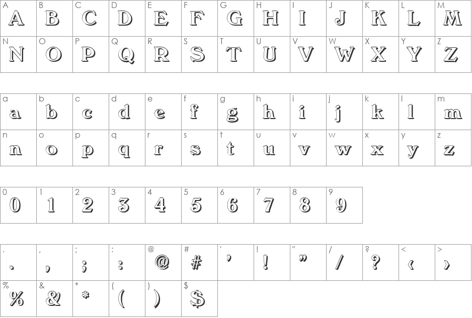 KellyBeckerShadow-Medium font character map preview